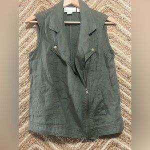 Cynthia Rowley Women's Army Green Linen Moto Vest,Sleeveless,Size Small